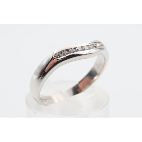 32 - Diamond Channel Set 18 Carat White Gold Ladies Ring Wishbone Detailing Ring Size N