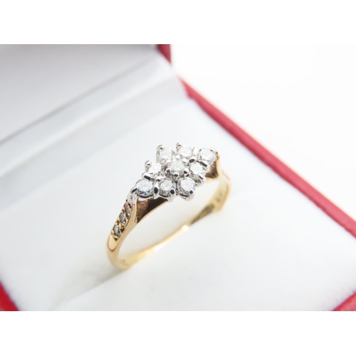 37 - Diamond Cluster Ring Mounted on 9 Carat Yellow Gold Band Ring Size L Attractively Detailed