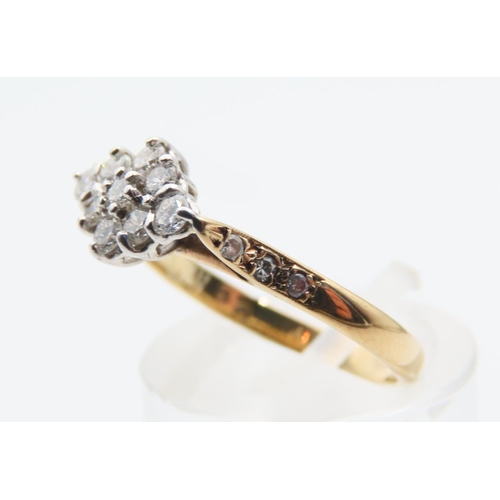 37 - Diamond Cluster Ring Mounted on 9 Carat Yellow Gold Band Ring Size L Attractively Detailed