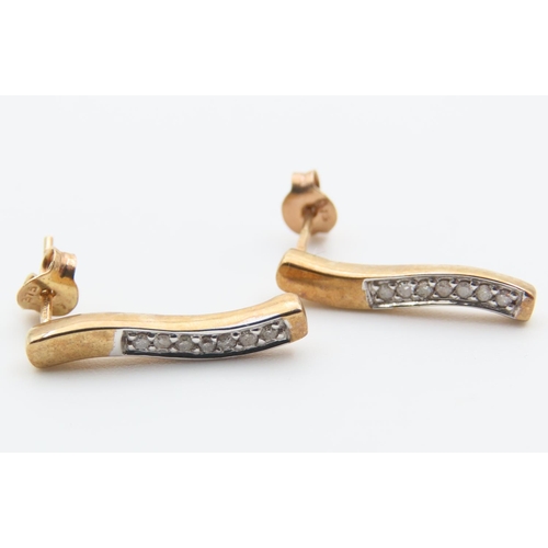 41 - Pair of 9 Carat Yellow Gold Diamond Set Ladies Earrings Each 2cm High