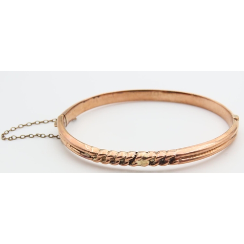 44 - 9 Carat Rose Gold Ladies Bangle Attractively Detailed Hinge Form with Safety Chain Inner Width 6.5cm