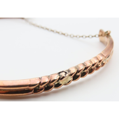 44 - 9 Carat Rose Gold Ladies Bangle Attractively Detailed Hinge Form with Safety Chain Inner Width 6.5cm