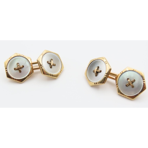 46 - Pair of 14 Carat Yellow and White Gold Button Motif and Thread Motif Cufflinks Attractively Detailed... 