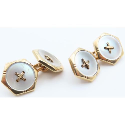 46 - Pair of 14 Carat Yellow and White Gold Button Motif and Thread Motif Cufflinks Attractively Detailed... 