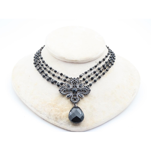 55 - Silver Mounted Ladies Four Strand Pendant Necklace with Facet Cut Pear Drop Decoration Attractive De... 