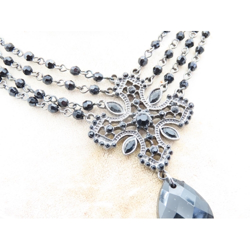 55 - Silver Mounted Ladies Four Strand Pendant Necklace with Facet Cut Pear Drop Decoration Attractive De... 