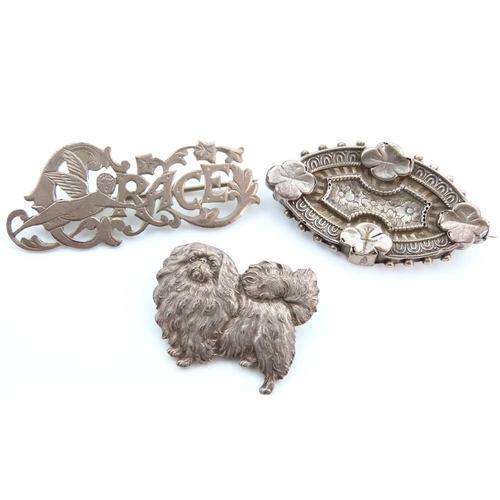 64 - Three Silver Brooches One Cherub Motif Decorated