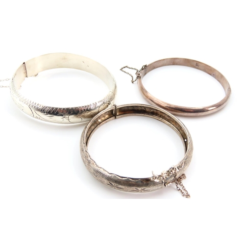 68 - Three Silver Bangles Hinge Form Incised Detailing to Two