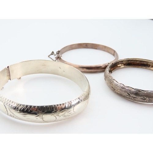 68 - Three Silver Bangles Hinge Form Incised Detailing to Two