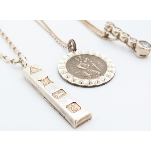 69 - Three Silver Pendant Necklaces Including Ingot Example Attractively Detailed