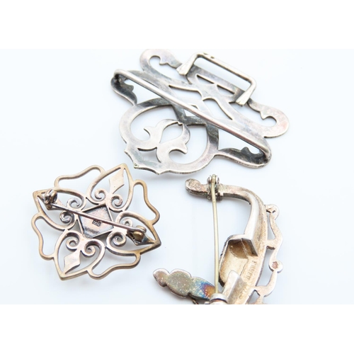 71 - Two Silver Brooches and One Silver Buckle Each Attractively Detailed