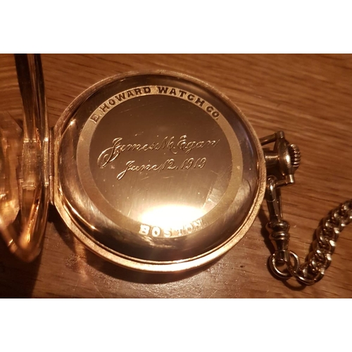 718 - Gold Plated Half Hunter Pocket Watch 10 Carat Gold with Fob Chain Watch Case 26 Gram Weight