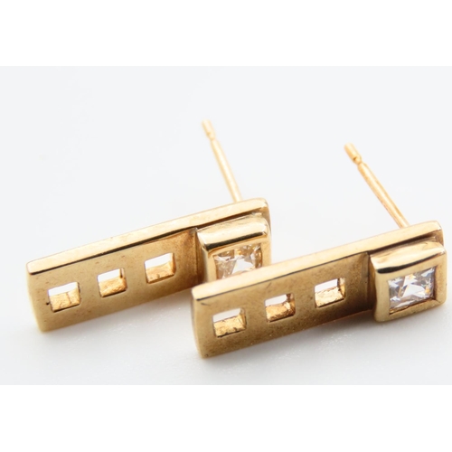 721 - Pair of 9 Carat Gold Diamond Set Earrings of Modernist Form Each 1.5cm High