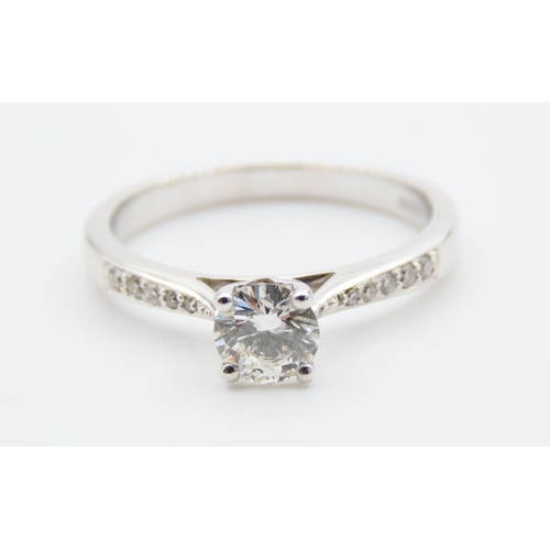 726 - Diamond Solitaire Ring Mounted on 18 Carat White Gold Band Further Inset with Diamonds Ring Size O