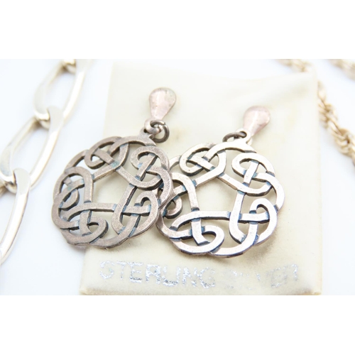 729 - Pair of Silver Celtic Motif Earrings Circular Form and Two Silver Link Chain Necklaces