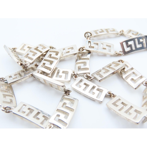 73 - Greek Key Motif Silver Necklace 52cm Long