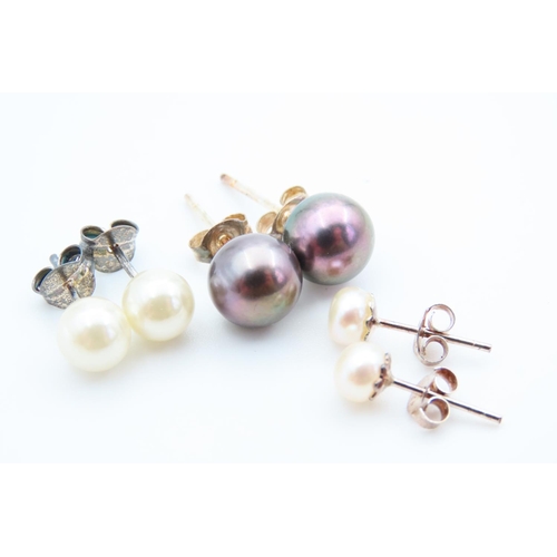 Three Pairs of Pearl Set Ladies Earrings