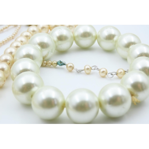 733 - Three Pearl Necklaces and a Costume Pearl Single Strand Bracelet