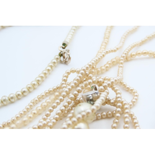 733 - Three Pearl Necklaces and a Costume Pearl Single Strand Bracelet