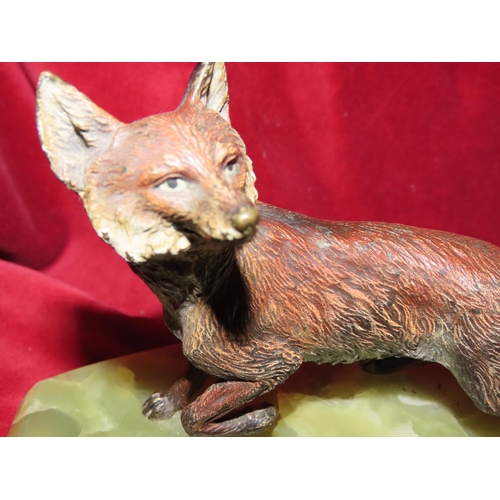 752 - Cold Painted Bronze Figure of Fox Mounted on Marble Base Desk Tidy  Approximately 5 Inches High