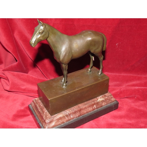 754 - Equestrian School Bronze Sculpture of Horse Mounted on Stepped Marble Base Approximately 8 Inches Hi... 