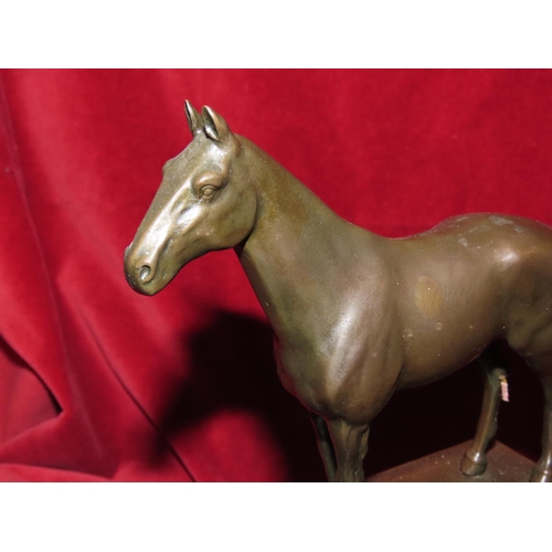 754 - Equestrian School Bronze Sculpture of Horse Mounted on Stepped Marble Base Approximately 8 Inches Hi... 