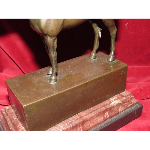 754 - Equestrian School Bronze Sculpture of Horse Mounted on Stepped Marble Base Approximately 8 Inches Hi... 