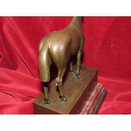 754 - Equestrian School Bronze Sculpture of Horse Mounted on Stepped Marble Base Approximately 8 Inches Hi... 