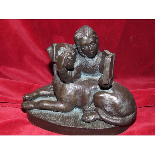 756 - Genesis Bronzed Figure of Girl with Dog