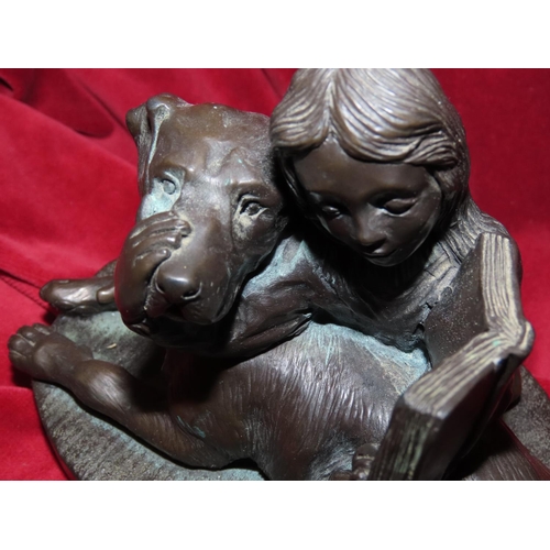 756 - Genesis Bronzed Figure of Girl with Dog