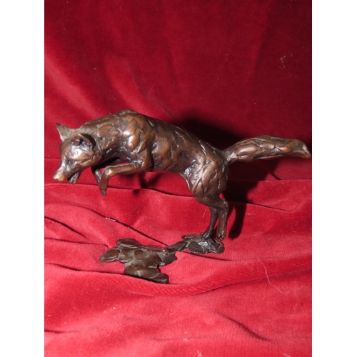 759 - Bronze Sculpture Leaping Fox Approximately 4 Inches High