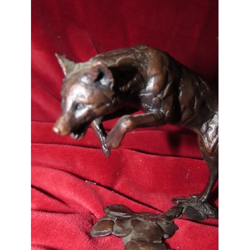 759 - Bronze Sculpture Leaping Fox Approximately 4 Inches High