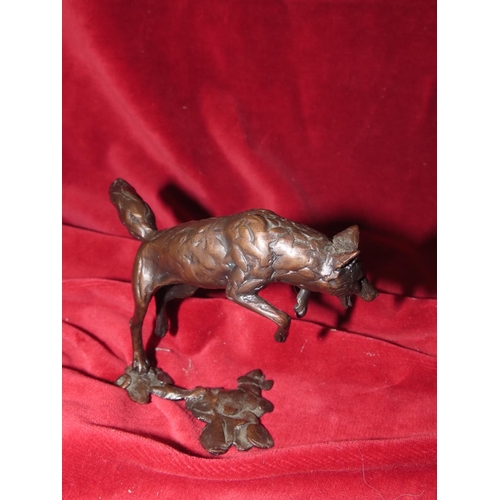 759 - Bronze Sculpture Leaping Fox Approximately 4 Inches High