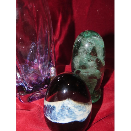 760 - Three Pieces Vintage Glass Including French Paperweight Approximately 8 Inches High