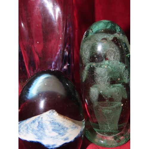 760 - Three Pieces Vintage Glass Including French Paperweight Approximately 8 Inches High