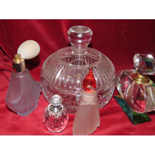 762 - Various Perfume Bottles and Powder Jar Crystal Five Pieces in Lot