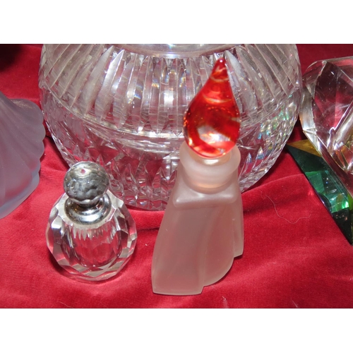 762 - Various Perfume Bottles and Powder Jar Crystal Five Pieces in Lot