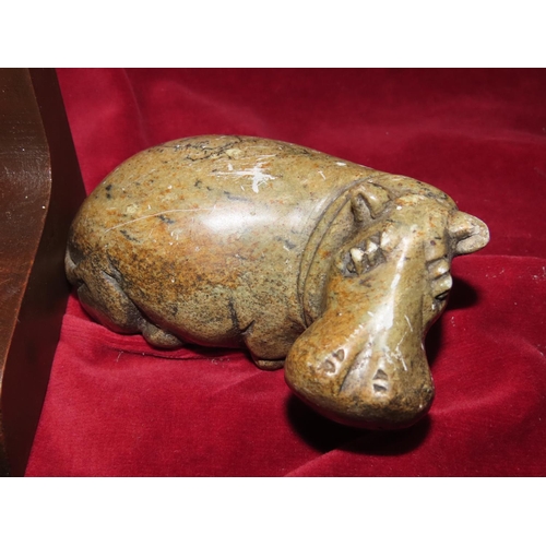 765 - Carved Hardstone Figure of Hippopotamus Possibly Inuit, Panther Decorated Door Stop and Master McGra... 