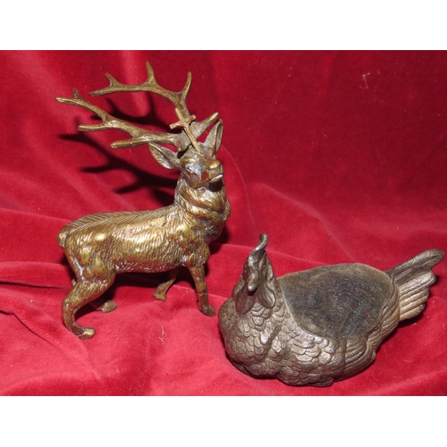 767 - Cast Brass Figure of Stag with Hen Motif Pen Rest Tallest Approximately 6 Inches High