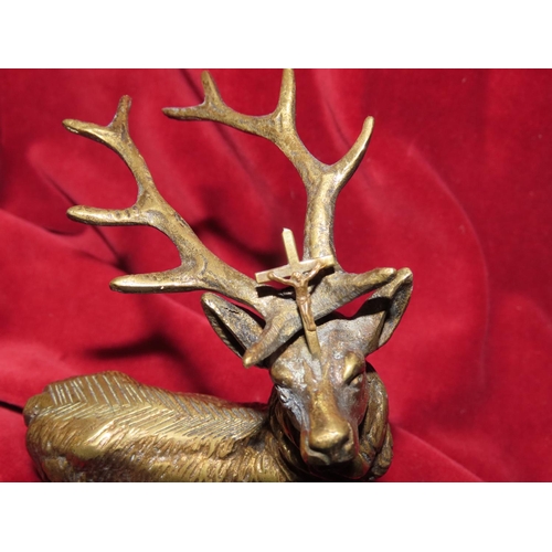 767 - Cast Brass Figure of Stag with Hen Motif Pen Rest Tallest Approximately 6 Inches High