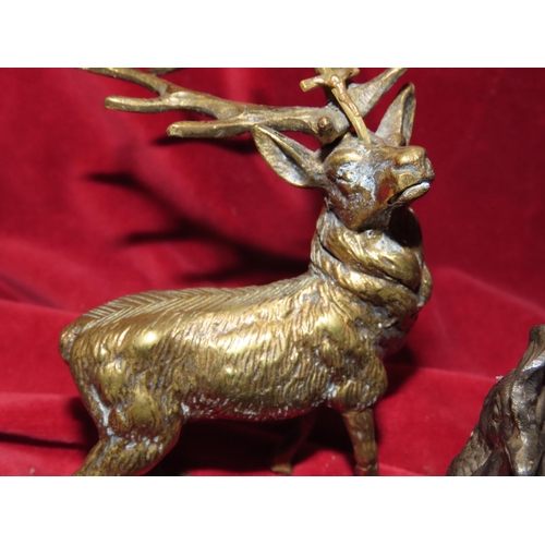 767 - Cast Brass Figure of Stag with Hen Motif Pen Rest Tallest Approximately 6 Inches High