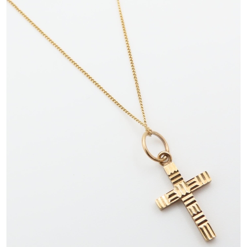 81 - 9 Carat Yellow Gold Crucifix Motif Pendant Necklace Chain 46cm Long Pendant 2cm High