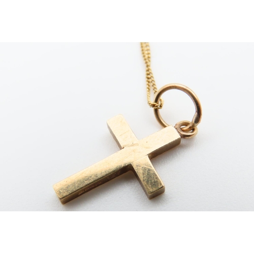 81 - 9 Carat Yellow Gold Crucifix Motif Pendant Necklace Chain 46cm Long Pendant 2cm High