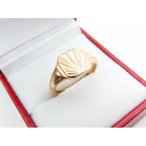 82 - 9 Carat Yellow Gold Panel Set Ring Incised Detailing Ring Size O