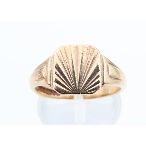 82 - 9 Carat Yellow Gold Panel Set Ring Incised Detailing Ring Size O