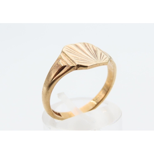 82 - 9 Carat Yellow Gold Panel Set Ring Incised Detailing Ring Size O