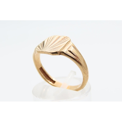 82 - 9 Carat Yellow Gold Panel Set Ring Incised Detailing Ring Size O