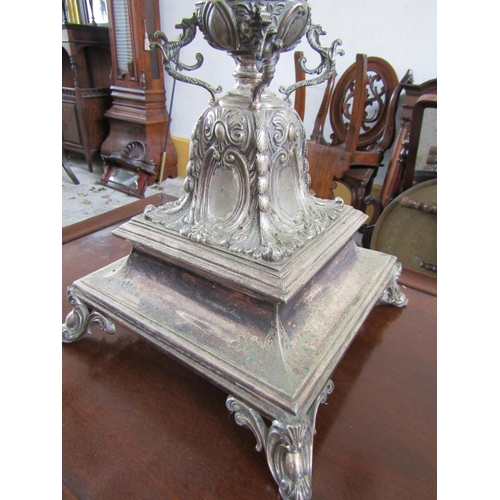 887 - Victorian Silver Plated Table Centrepiece of Imposing Size with Hobnail Cut Crystal Stands Attractiv... 