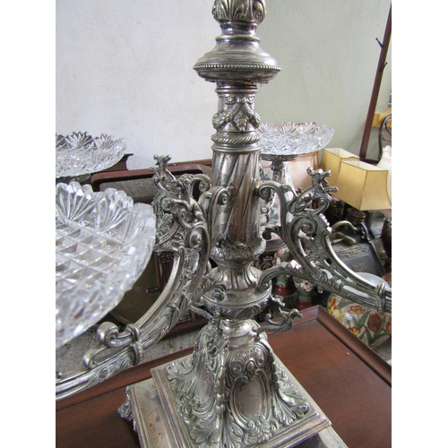 887 - Victorian Silver Plated Table Centrepiece of Imposing Size with Hobnail Cut Crystal Stands Attractiv... 