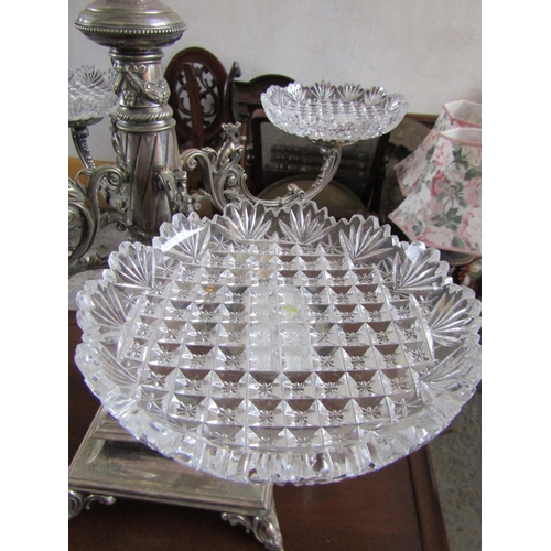 887 - Victorian Silver Plated Table Centrepiece of Imposing Size with Hobnail Cut Crystal Stands Attractiv... 